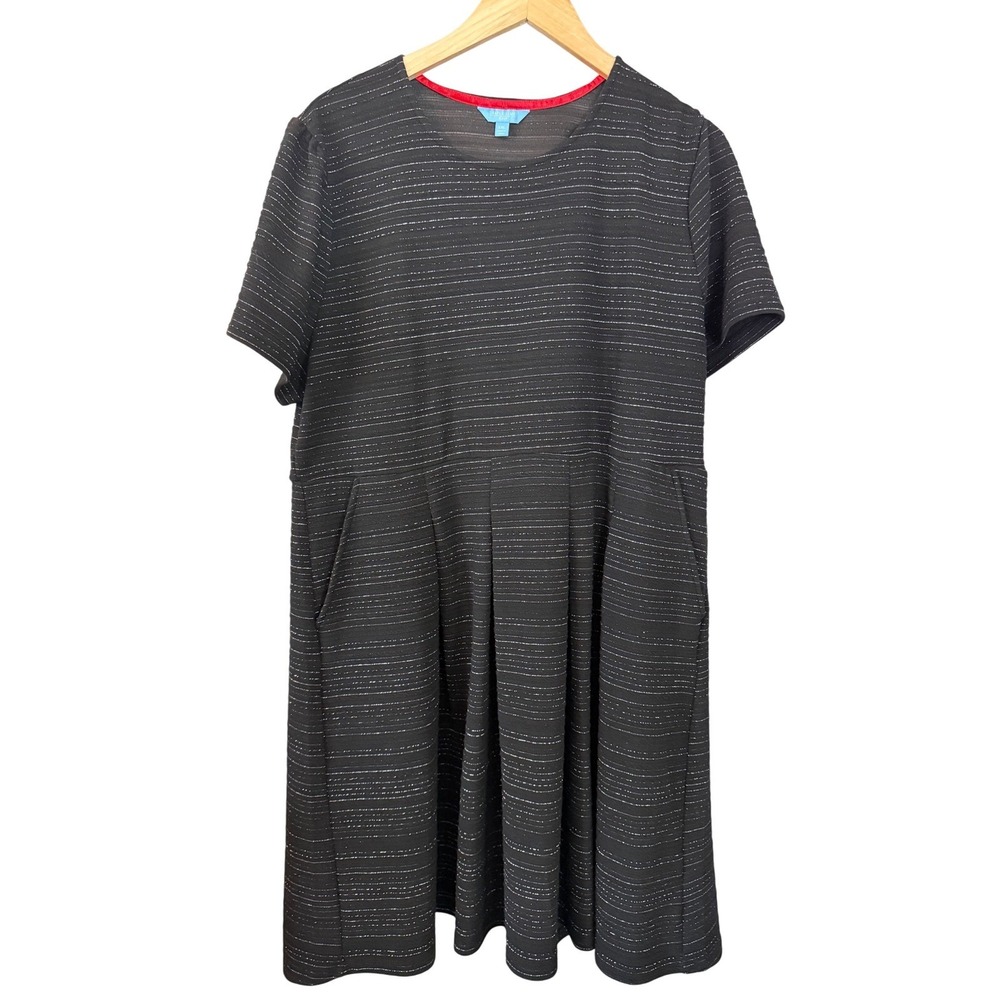 Draper James Black Dress Silver Striped Short Sleeve Career‎ Work Casual Pockets